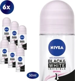 NIVEA Invisible For Black & White Clear - 6 X 50 Ml - Voordeelverpakking - Deodorant Roller