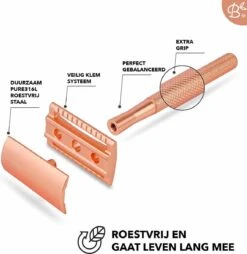 Bamboozy Safety Razor Met Houder RVS + 20 Scheermesjes Rose Gold Goud Voor Vrouwen Dames Mannen Double Edge Zero Waste Duurzaam Scheren -Verzorgingsproducten 1166x1200 2