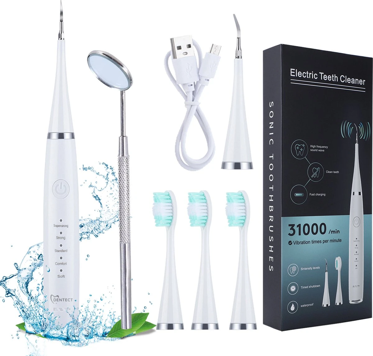 Merkloos Tandsteen Verwijderaar Elektrisch – Tandenborstel Opzetstukken - Tandarts Spiegel - 5 Standen -Wit 3 Merkloos Tandsteen Verwijderaar Elektrisch – Tandenborstel Opzetstukken - Tandarts Spiegel - 5 Standen -Wit