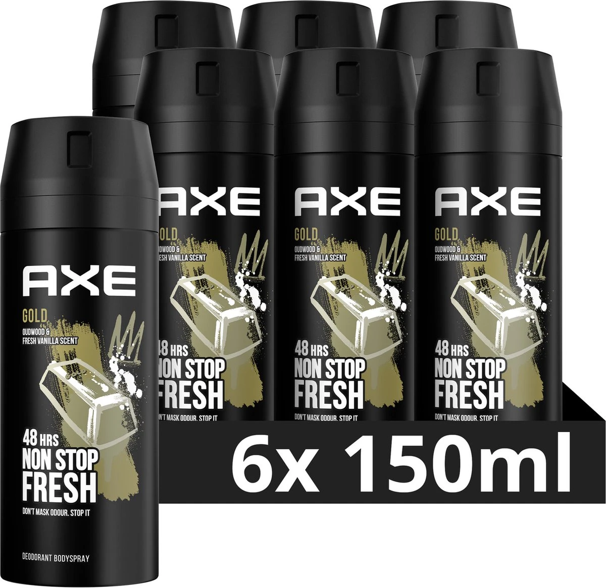 Axe Gold Bodyspray Deodorant - 6 X 150 Ml - Voordeelverpakking 3 Axe Gold Bodyspray Deodorant - 6 X 150 Ml - Voordeelverpakking
