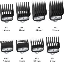 Evolize Professionele Premium Opzetkammen Voor Tondeuse - Opzetstukken Geschikt Voor Wahl Type 1 - Inclusief Fade Guards 0.5 En 1.5 - 8 Stuks - Nr. 1, 2, 3, 4, 6 En 8 - 1.5mm T/m 25mm - Zwart -Verzorgingsproducten 1200x1166 8
