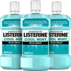LISTERINE Cool Mint Milde Smaak, Mondspoeling Zonder Alcohol Met Etherische Oliën, Helpt Bacteriën Te Verwijderen En Zorgt Voor Een Langdurig Frisse Adem, 3 X 500 Ml -Verzorgingsproducten 1200x1196 10