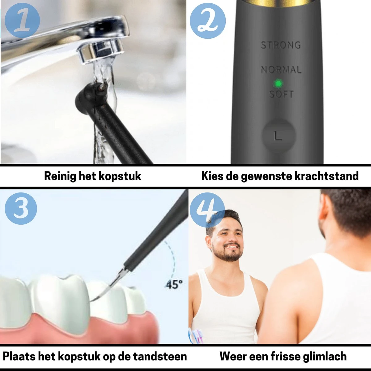 BOME Tandsteen Verwijderaar - 3 Opzetstukken - Tandplak Verwijderaar - Inclusief Spiegel En Pincet - 3 Standen 4 BOME Tandsteen Verwijderaar - 3 Opzetstukken - Tandplak Verwijderaar - Inclusief Spiegel En Pincet - 3 Standen - Afbeelding 2