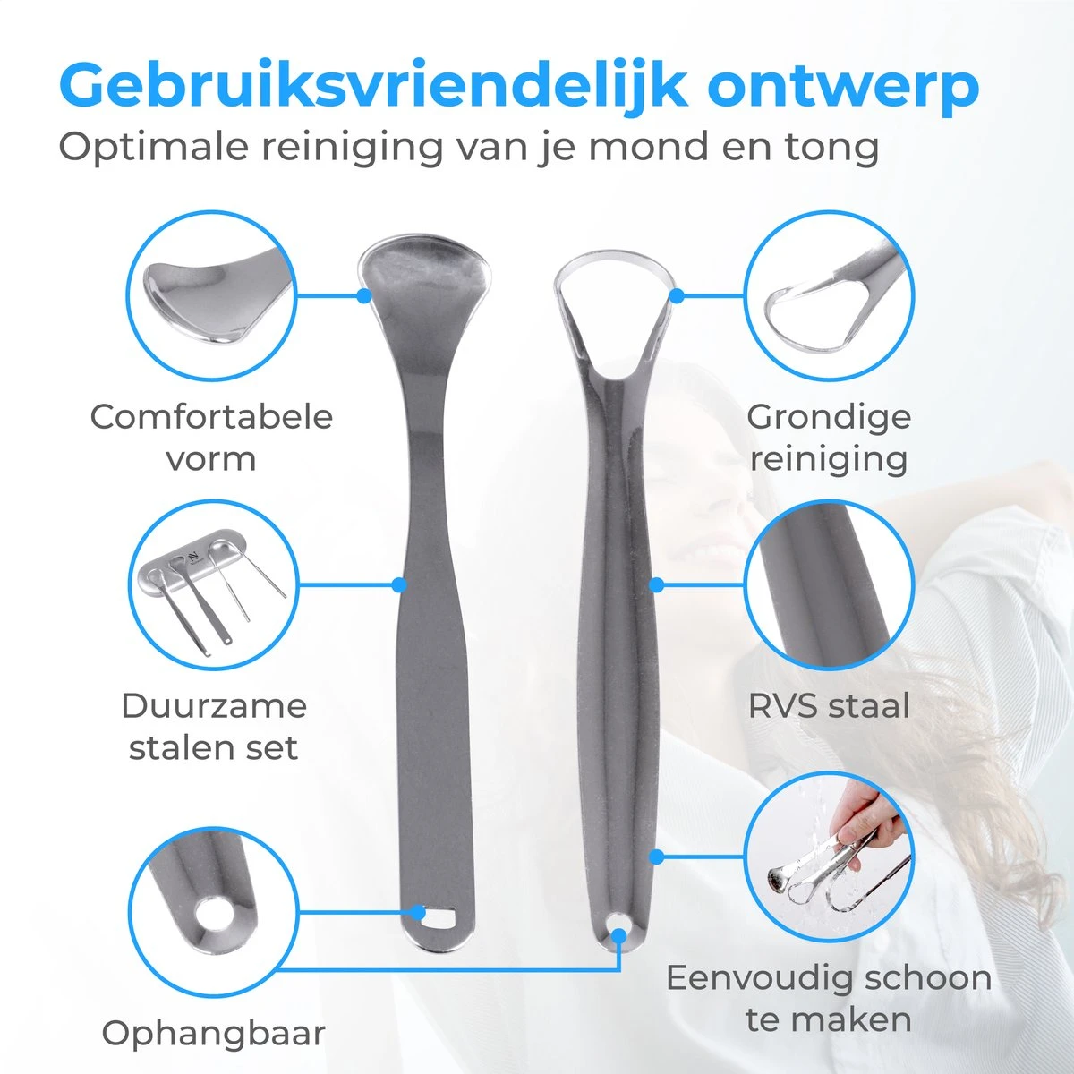 Nuvance - Professionele Tongschraper - 3 In 1 Set - Voor Mondverzorging - Tongreiniger - Tong Schraper - Tongue Scraper - RVS 8 Nuvance - Professionele Tongschraper - 3 In 1 Set - Voor Mondverzorging - Tongreiniger - Tong Schraper - Tongue Scraper - RVS - Afbeelding 6