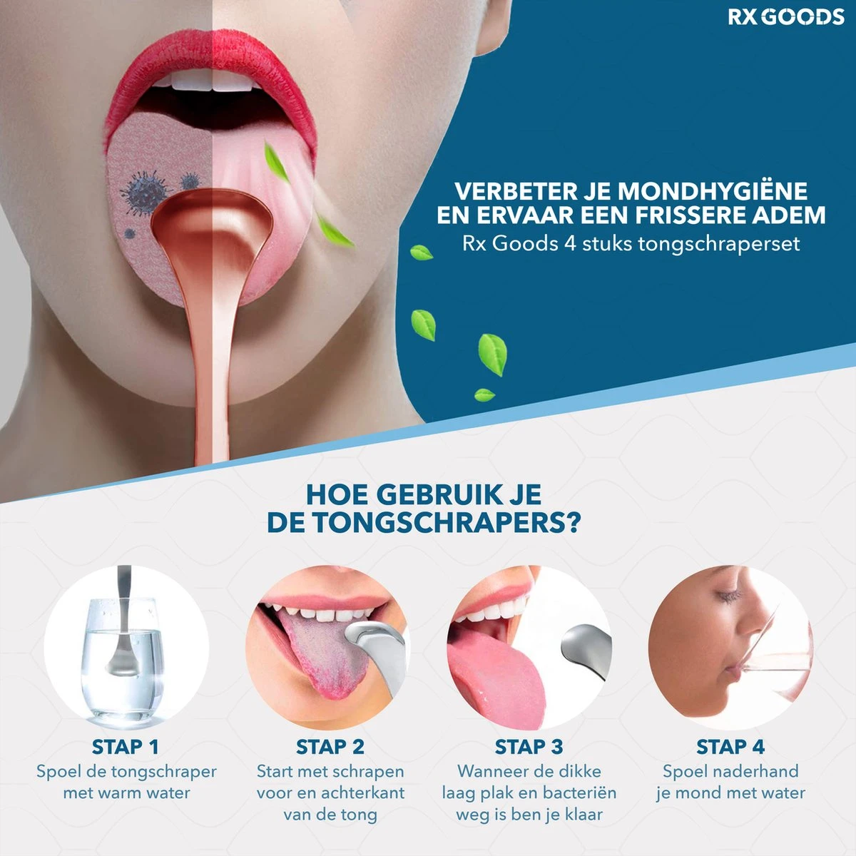 RX Goods Rosé Gouden Tongschraper Voor Mondverzorging – 4 Stuks – Duurzaam & Herbruikbaar 5 RX Goods Rosé Gouden Tongschraper Voor Mondverzorging – 4 Stuks – Duurzaam & Herbruikbaar - Afbeelding 3