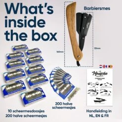 Mousche Barbiersmes Met 200 Scheermesjes - Klassiek Open Scheermes - Barber Mes - Shavette - Straight Razor - Klapmes - Nekmes - Kappersmes -Verzorgingsproducten 1200x1200 1670