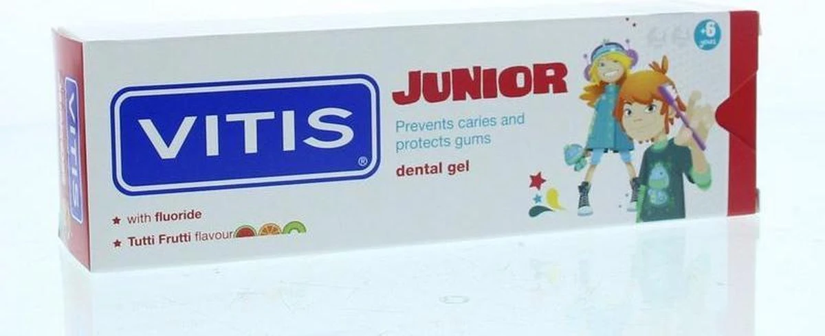 Vitis Junior - 6+ Jaar Tandpasta/gel - Tutti Frutti 8 Vitis Junior - 6+ Jaar Tandpasta/gel - Tutti Frutti - Afbeelding 6