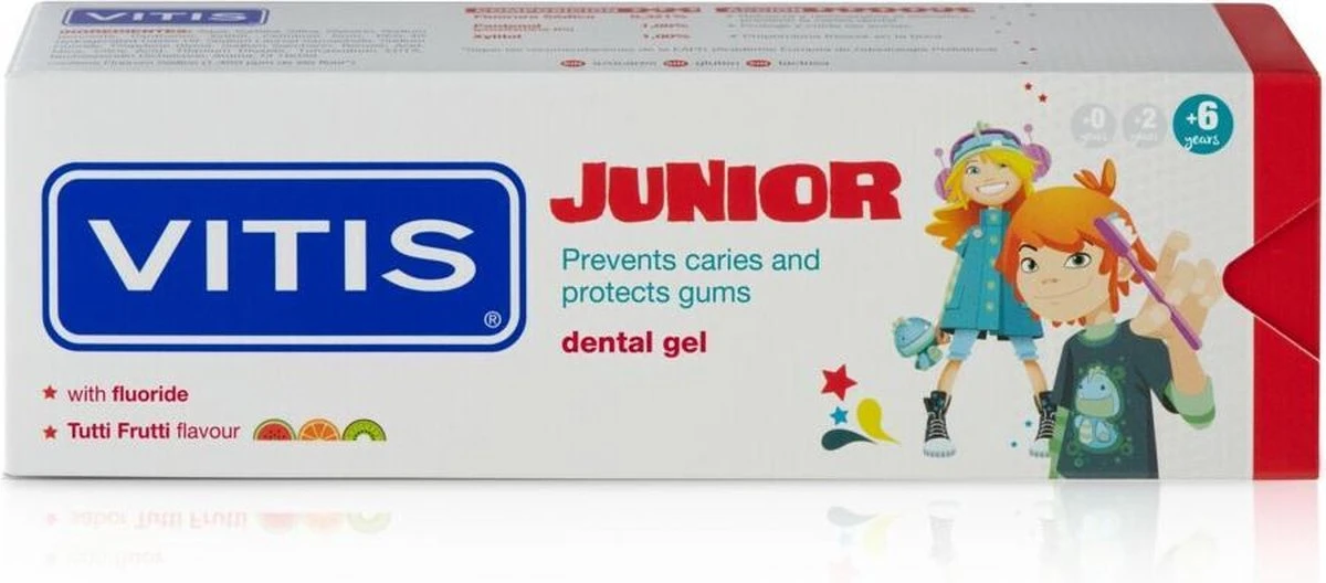 Vitis Junior - 6+ Jaar Tandpasta/gel - Tutti Frutti 4 Vitis Junior - 6+ Jaar Tandpasta/gel - Tutti Frutti - Afbeelding 2