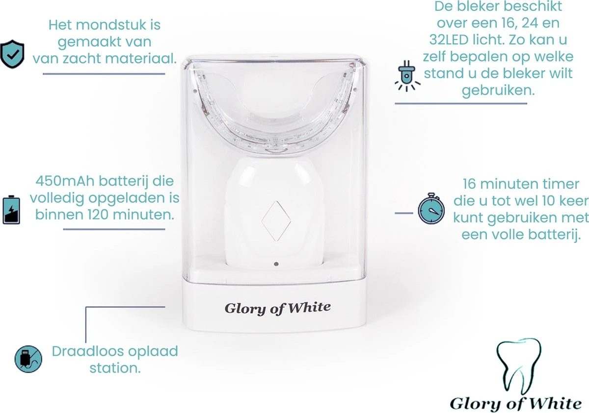 Tandenbleker Premium - Glory Of White - Professionele Tandenbleekset - Wittere Tanden - Tanden Bleken - Teeth Whitening - Zonder Peroxide 7 Tandenbleker Premium - Glory Of White - Professionele Tandenbleekset - Wittere Tanden - Tanden Bleken - Teeth Whitening - Zonder Peroxide - Afbeelding 5