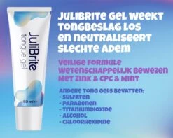JuliBrite® Tong Gel (50ML) & Tongschraper - Reinigt Witte Tong Aanslag - Tegen Slechte Adem - Met Zink & CPC - Tongreiniger Set - Halitose & Beslagen Tong -Verzorgingsproducten 1200x959 2