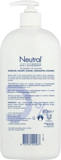 Neutral 0% Milde Showergel - 0% Parfum & 0% Kleurstoffen - 900 Ml -Verzorgingsproducten 458x1200 2