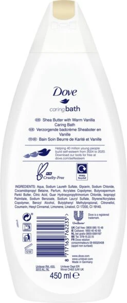 Dove Caring Bath Sheaboter & Vanille Badcrème - 6 X 450 Ml - Voordeelverpakking -Verzorgingsproducten 502x1200 1